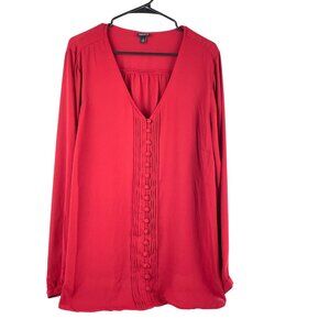 Torrid Red Long Sleeve V-Neck Pullover Blouse Sz 2 (US Size 18/20)